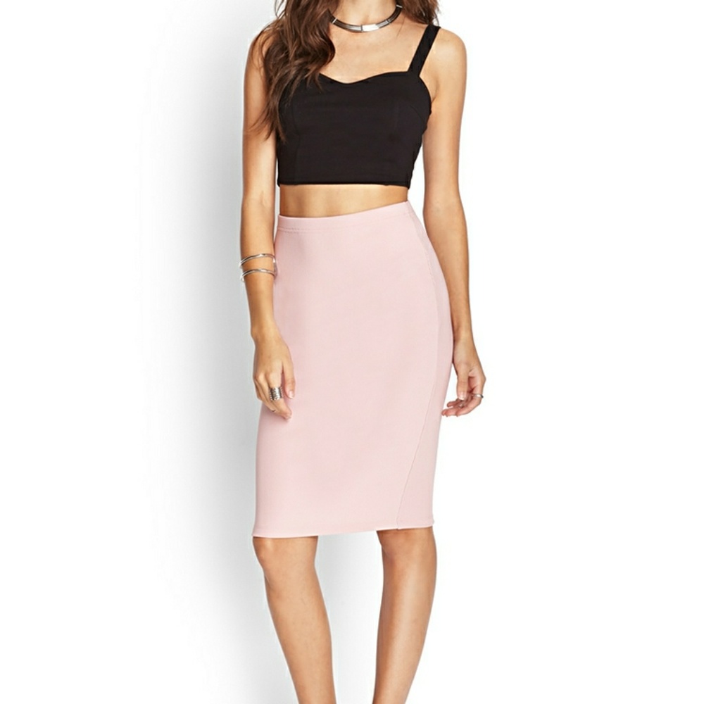 NWT Forever 21 Blush Pink Knee Midi Pencil Skirt